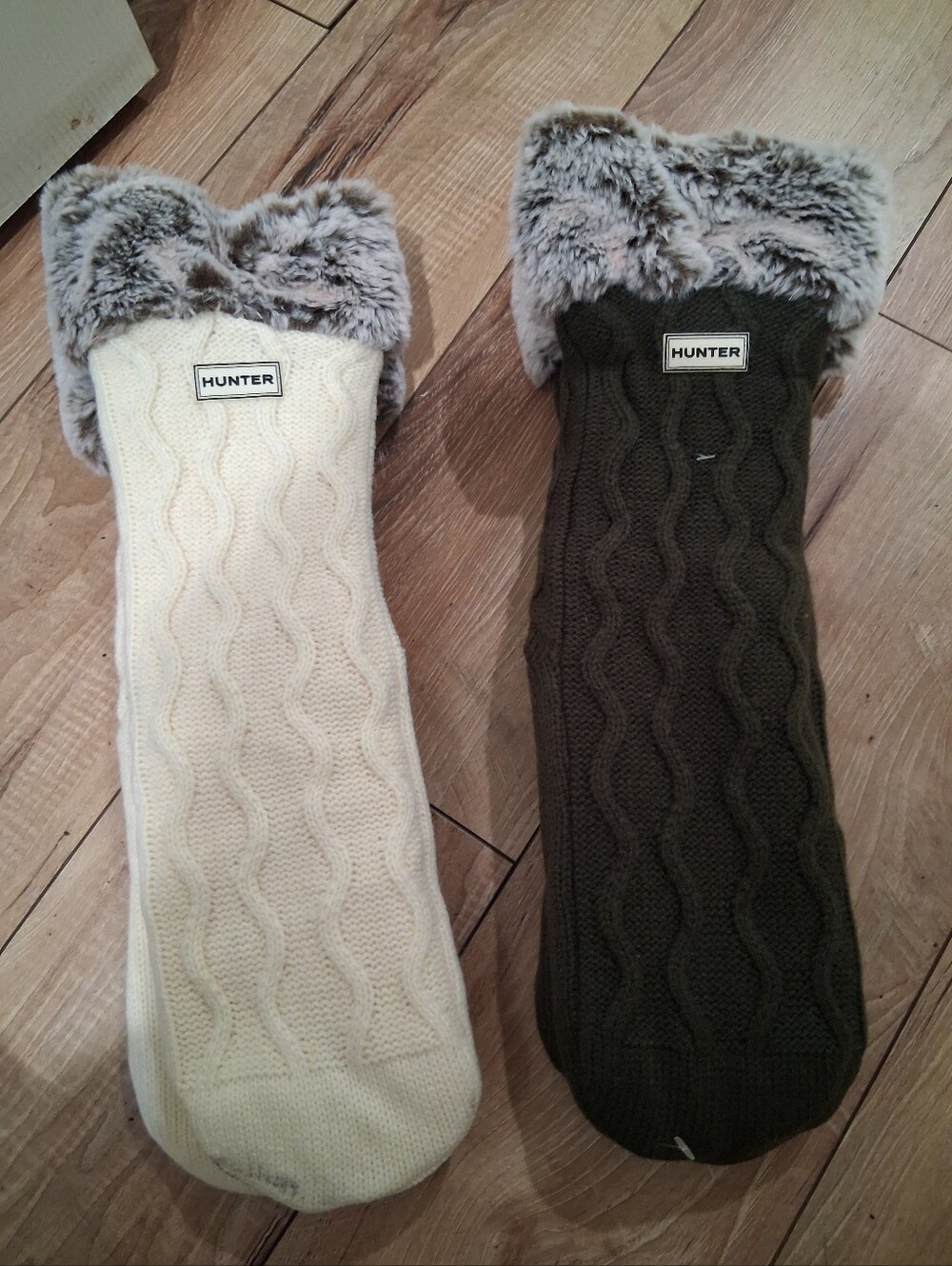 Hunter Grey & Creme Cable-Knit Socks with Light Gray Faux Fur Cuff - Picture 3 of 7